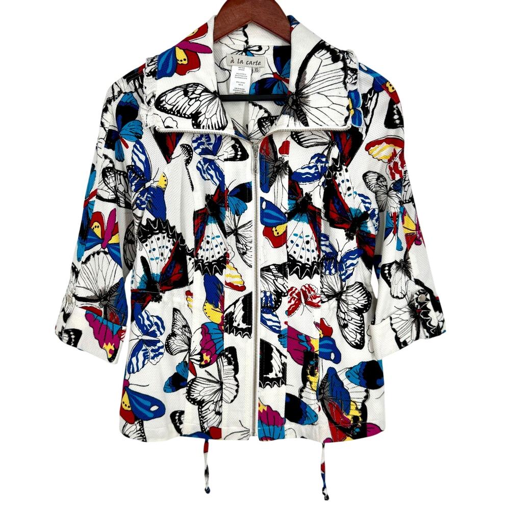 A la Carte Womens Sz XS Wearable Art Multicolor Blazer Jacket Blouse Shirt Top